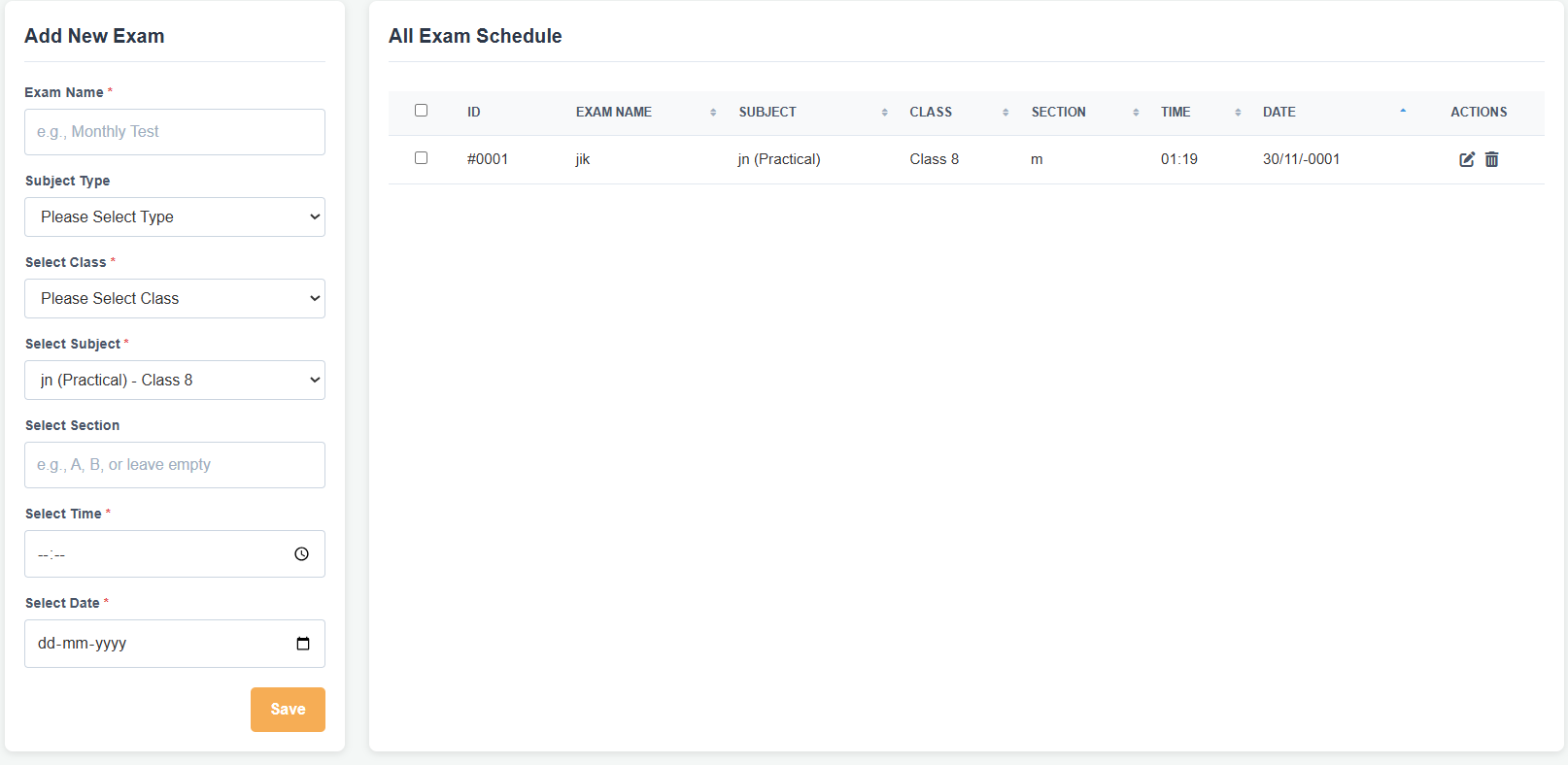 Exam Scheduling Interface